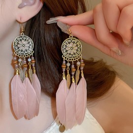 Feather Earrings for Women Boho Dream Catcher Dangling Bohemian Style Statement Jewelry