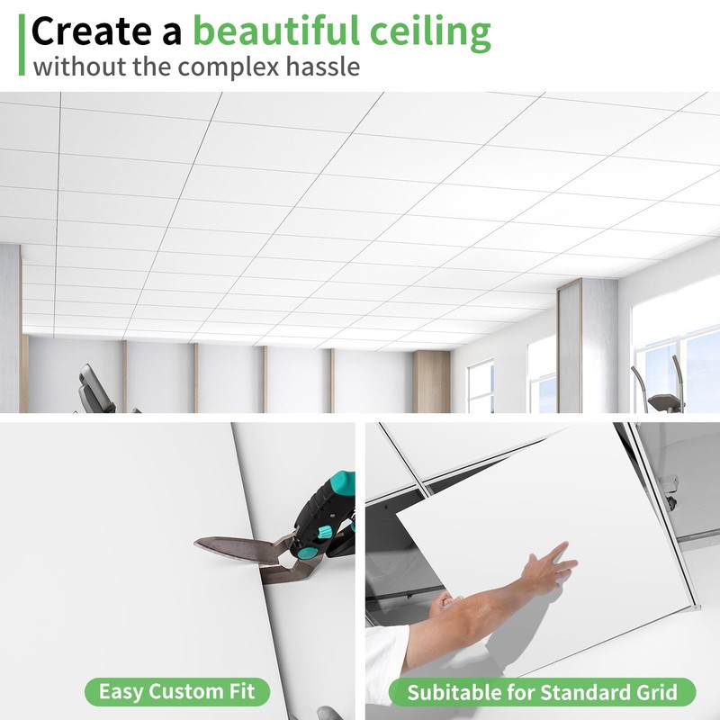Art3d 24"x24" Smooth Drop Ceiling Tiles (48 Sq.Ft), 12-Pack 2ft