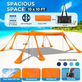 VIONMI Beach Canopy Beach Tent Pop Up Shade 10x10ft Sun Shelter UPF50+ with 8 Sandbags-2 Sand Shovel-4 Aluminum Poles-Ground Pegs-Portable Carrying Bag for Outdoor Family Camping Fishing Yard Picnic