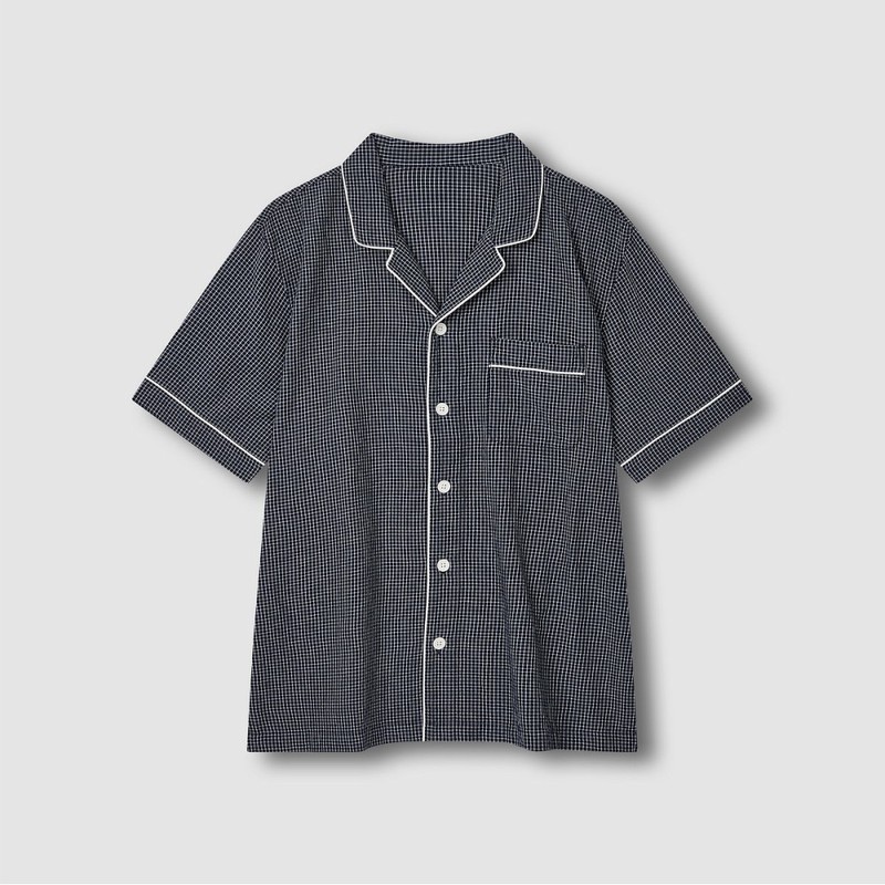 JAJU [JAJU] Men's Cotton Rayon Seersucker 3/4 Sleeve Pajama Set_Light
