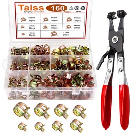 Taiss 160PCS 6-17mm Spring Band Type Hose Pipe Clamp Assortment kit.Low Pressure Air Clip Clamp for Hose Fuel Silicone Vacuum Sleeving Hose Clamp (6mm 7mm 9mm 10mm 11mm 14mm 16mm 17mm)