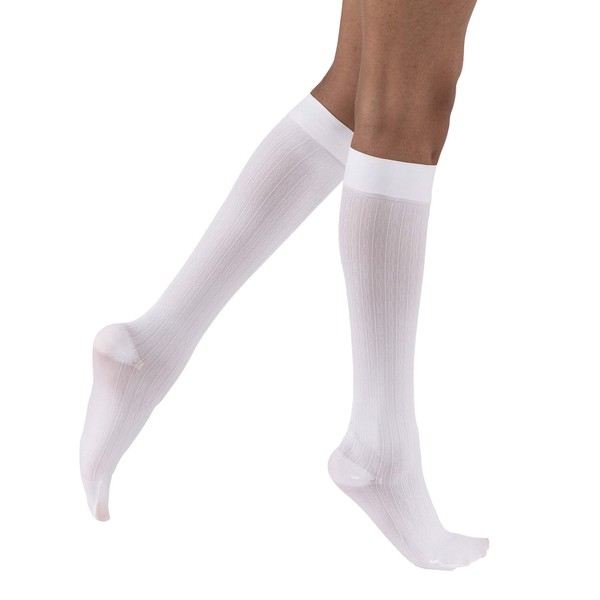 JOBST soSoft, Knee High Compression Socks, Brocade, 8-15 mmHg, White, MD