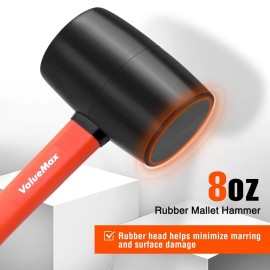 ValueMax 8oz Rubber Mallet Hammer Fiberglass Handle Double-Faced Soft Mallet USA