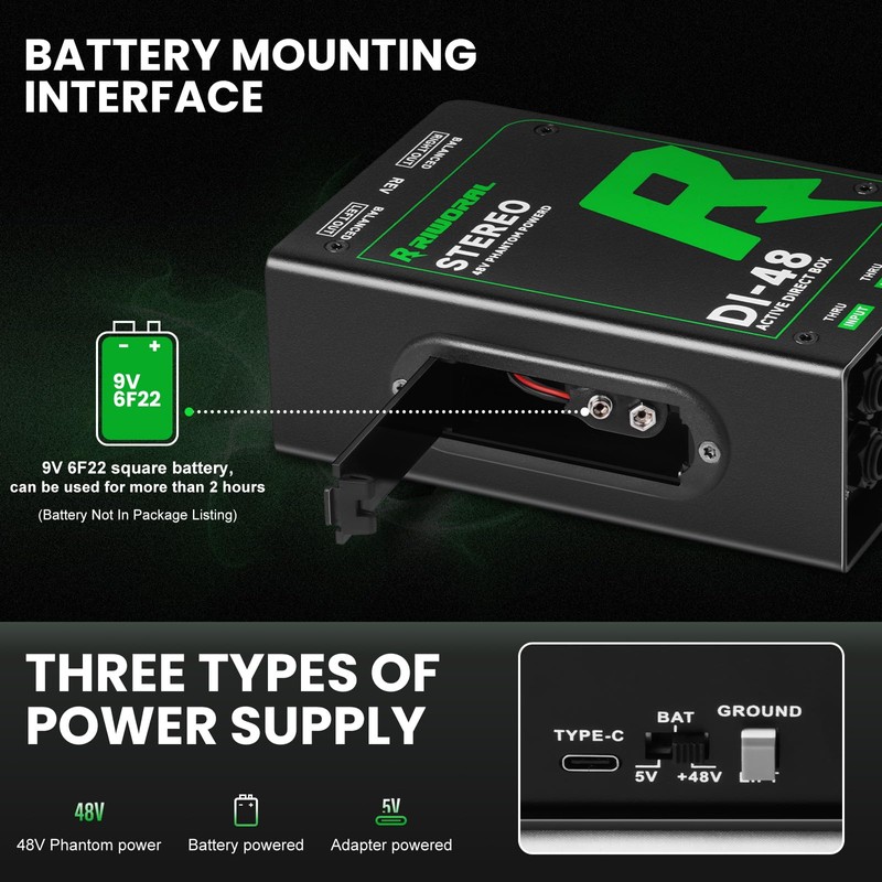 Direct Box with Dual 1/4” High-Impedance Stereo Inputs Di Boxes