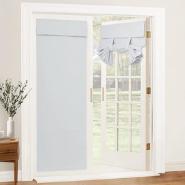 26Wx40L White Blackout Door Curtains,Blackout French Door Curtain,Patio French Window Curtains Tie up Shade for Door Windows,Patio Door, Bedroom Glass Door,Front Sliding