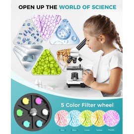 Microscope for Adults Kids Students，Powerful Compound Microscope for School Laboratory and Home Education，100X-2000X Magnification, with Slides Set，Phone Adapter-Gray White