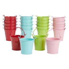 24-Pack Mini Metal Buckets for Arts and Crafts, Colorful 2-inch Galvanized Tin Pails for DIY Projects, Party Favors, Gifts (Green, Blue, Pink, Red, 2.1x2 2.1 in)