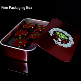 16mm Red Metal Dice Set - 6 Sided Electroplated Iron Dices with Case, Bold & Classic Gaming Dice for Tabletop RPG, Poker, Drinking Games & Man Gifts (5-Piece Set)​