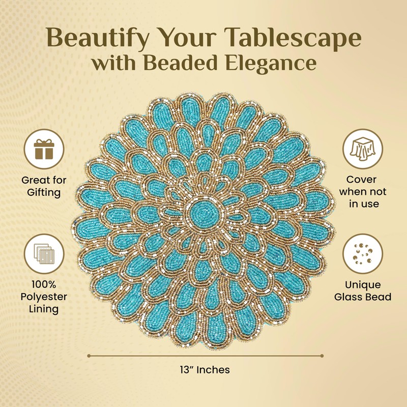 Handmade Beaded Placemat - 13” Round Dining Table Charger |