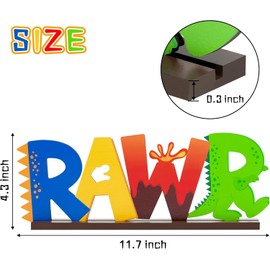 BeYumi RAWR Sign Wooden Table Decor Dinosaur Theme Wooden Centerpiece Decorations, Little Dino Wood Table Topper for Kids Boys Birthday Party Decoration Baby Shower Nursery Room Ornaments Decor
