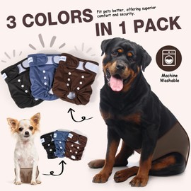 Pet Soft Dog Diapers Female Washable - Pack of 3 Doggie Diapers for Female Dogs, Strong Absorbent Reusable Dog Period Diapers, Female Dog Diapers for Heat & Pet Incontinence Peeing (Deep Set, XL)