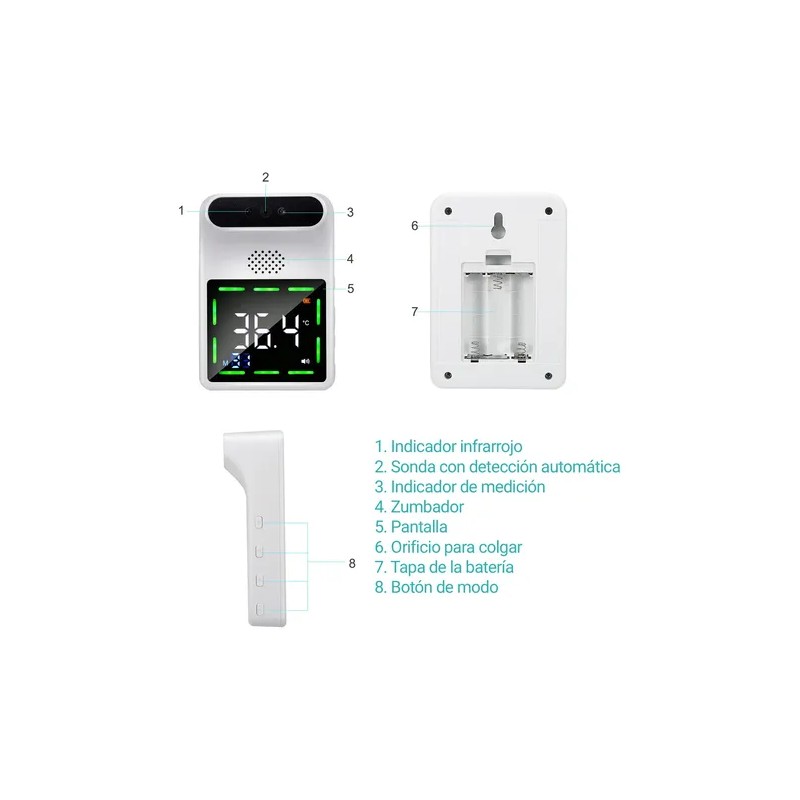 Termómetro Infrarrojo Digital De Pared Bluetooth Con Alarma
