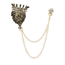 A N KINGPiiN Crowned Lion with Hanging Chain Lapel Pin Badge Coat Suit Wedding Gift Party Shirt Collar Accessories Brooch for Men,A27