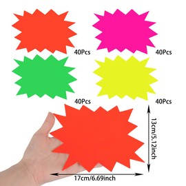 160 Pieces Fluorescent Starburst Sales Signs, Neon Paper Star Explosion Retail Price Labels, Blank Star Shape Paper Signs for Retail Stores, Party Favors (4 Colors)