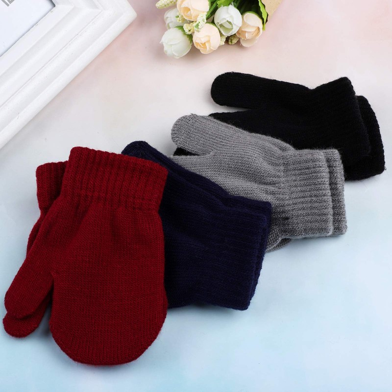 Cooraby 12 Pairs Toddler Winter Mittens Unisex Knitted Baby Gloves