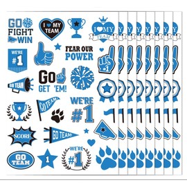 Blue Team Spirit Temporary Tattoos, 180 Pcs Glitter Blue Team Spirit Accessories, Football Sports Teams Face Body Tattoo Stickers for Cheerleading Teams Sports Games Supplies Classroom Prizes
