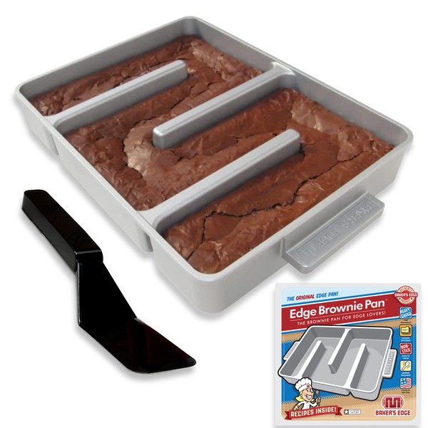 Baker's Edge Brownie Pan - The Original - All Edges Brownie Pan for Baking | Durable Nonstick Coating, Heavy Gauge Cast Aluminum Construction | Rectangular 9”x12” Size Baking Pan - Made in the USA