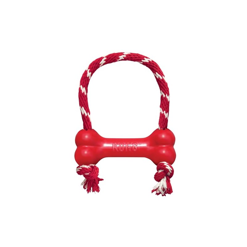 KONG Goodie Bone with Rope Dog Toy, Rojo, XS
