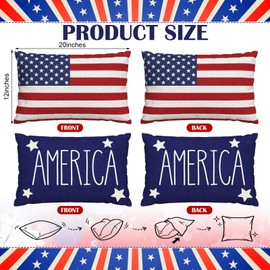 Irenare 2 Pack Outdoor Waterproof 4th of July Lumbar Throw Pillow Covers 12x20 250th Anniversary Red White Blue Pillow Case for Patriotic Independence Day Patio Porch Garden Pool(USA Flag)