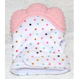 Happy Kids Silicon Teether Mitten Pink with Polka Dots Secures At Wrist New