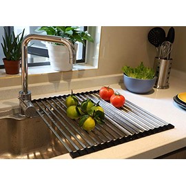 Ahyuan Roll up Dish Drying Rack Over The Sink Dish Drying Rack Square Tubes Dish Rack Over Sink Dish Racks for Kitchen Counter RV Camper Accessories for Travel Trailers (Black, 17.8''Wx17.2''L)
