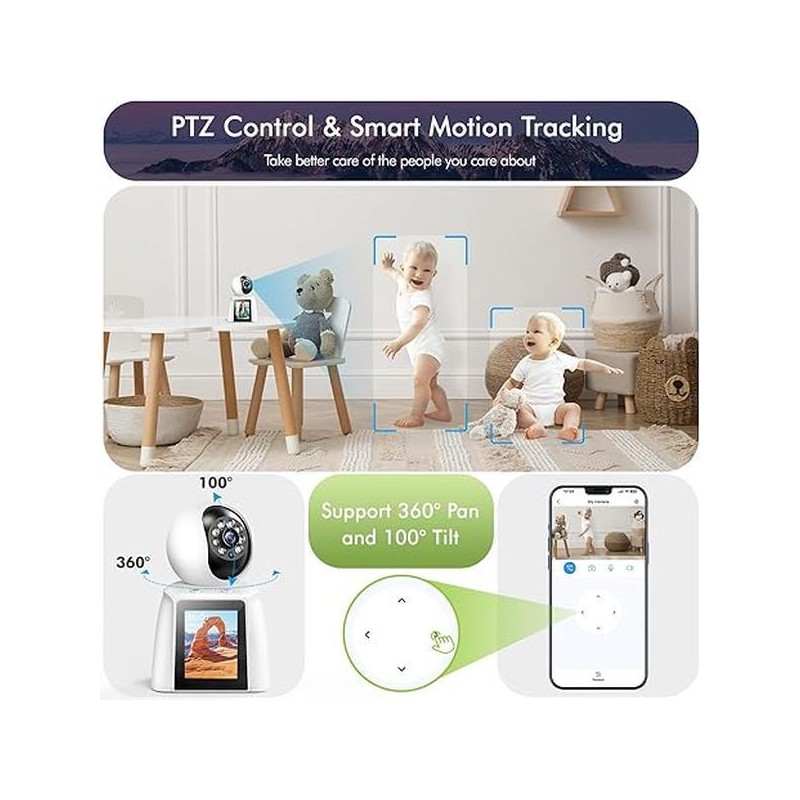 WAKADO 2K Video Call Security Camera Indoor, Nanny Monitor Pet Camera,Two-Way Video,One-Touch Phone Call,Security camerasEasy