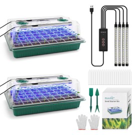 BlumWay BlumWay Seed Starter Tray with Grow Light,2 Pack 80 Cells Seedling Tray Kit with Humidity Dome/Indoor Plant Starter Kit, Adjustable Brightness Plant Germination Trays