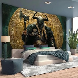 FENDROM Norse Viking Tapestry Odin Warrior Sword Axe Raven Tapestries Square Knot Tattoo Wall Hanging Nordic Meditation Runes for Men Bedroom Aesthetic Gothic Room Home Decor