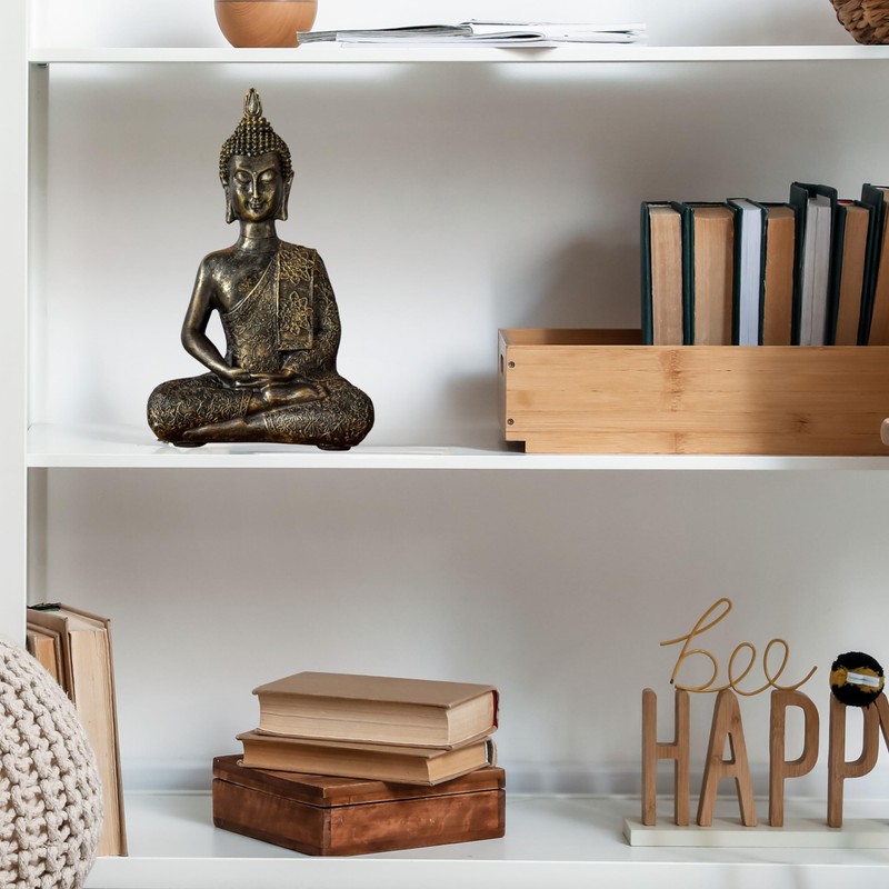 Zen Light Thai Buddha Figurine, Resin, Bronze, 10 x 23