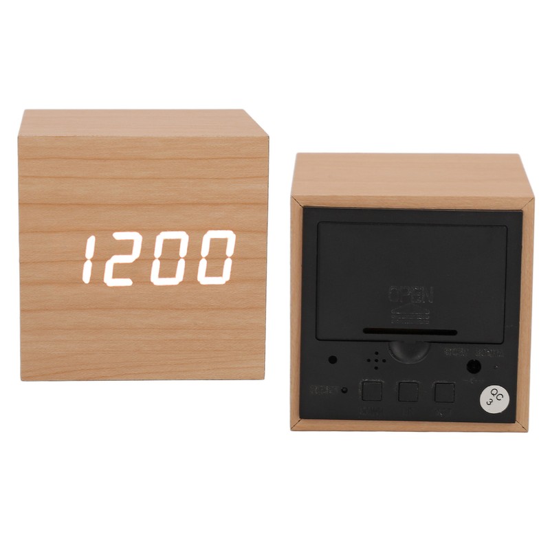 LED Wood Clock Multifunctional Large Display 3 Brightness Eye Protection