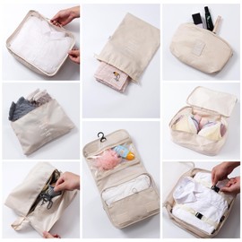 packing cubes for suitcases 9 PCS Packing Cubes compression packing cubes Travel Luggage Packing Organisers Waterproof Bags travel accessories Clothes Shoes Cosmetics Toiletries Storage Bags（Beige）