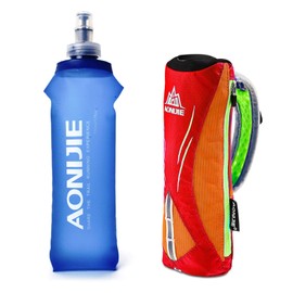Geila Handheld Water Bottle for Running, 17 oz Grip Handheld Bottle with Hand Strap Hydration Pack, Sport Soft Flask, Orange