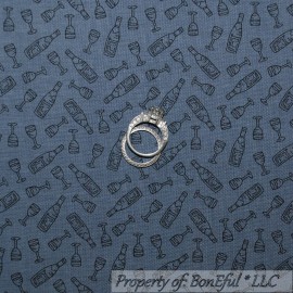 Windham Fabrics BonEful FABRIC FQ Cotton Quilt Navy Blue Dark Holiday Small Wine Glass Goblet US