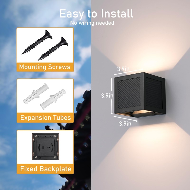 CNAHIWO Solar Sconce Lights Outdoor, Motion Sensor, Dimmable Up and