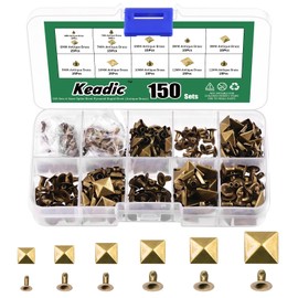 Keadic 300Pcs Bronze Punk Spike Studs Assortment Set with Plastic Case, 6mm/7mm/8mm/9mm/10mm/12mm Square Pyramid Rivet Nailheads Leathercraft Decorations for DIY Leather Clothing Shoes Bags
