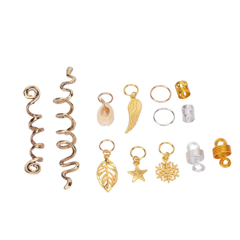 206pcs Dreadlocks Hair Jewelry Rings DIY Alloy Metal Golden Silver