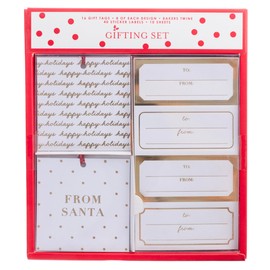 Holiday Gift Tag and Label Set by Graphique, 16 Tags with Ribbon Tie Strings Attached, 40 Self-Adhesive Christmas Stickers, to and from Names, for Holiday Wrapping Paper & Gift Bags
