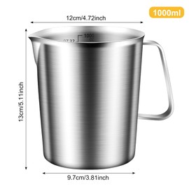 Stainless Steel Measuring Jug 1 L, Milk Jug with Marking with Handle Food Grade 304 Stainless Steel Measuring Cup with Large Capacity Dishwasher Safe Measuring Cup 1000 ml