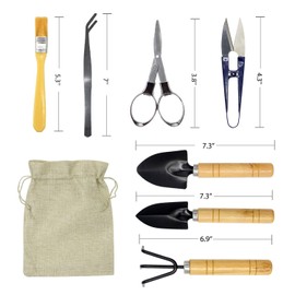 FALIDI Bonsai Set 10 PCS-Mini Gardening Tools Kit for Indoor Outdoor Bonzai Include Pruner, Fold Scissors, Mini Rake, Tweezers, Cleaning Brush