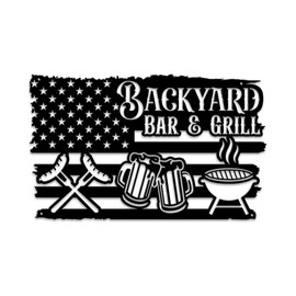 MeMate Metal Backyard Bar & Grill Signs, Grilling Sign Outdoor Decor, 18 inches Large Metal Signs for Kitchen Decor, Outdoor Plaques for BBQ Zone, Backyard, Patio Rustic Decorations for Man Cave (03)