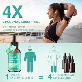 owegel Liposomal Lymphatic Drainage Drops 2000mg - Lymph System & Immune Support - Lymphatic Detox Supplements with Echinacea, Dandelion, Red Clover & Cleavers - Alcohol-Free, Sugar Free- 4 FL.OZ