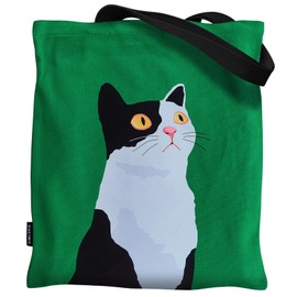 Kuciwa Original Calm Cat Side Profile Canvas Tote Bag｜13.78 × 14.96″ Hand Shoulder Foldable Eco Tote – Minimalist Art for Cat Lovers, Work Gifting