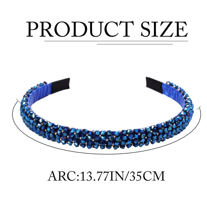 Firuilo Beaded Headbands Navy Blue Thin Hairbands Holiday Party Hair