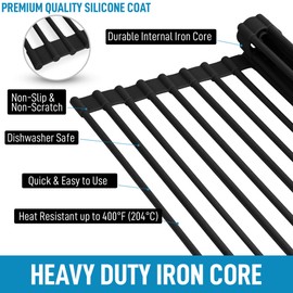 Zulay Kitchen Large 20.5" Roll Up Dish Drying Rack - Heavy Duty Silicone Wrapped Steel Rods Over Sink Dish Drying Rack - Versatile Roll Up Sink Drying Rack & Trivet - Black