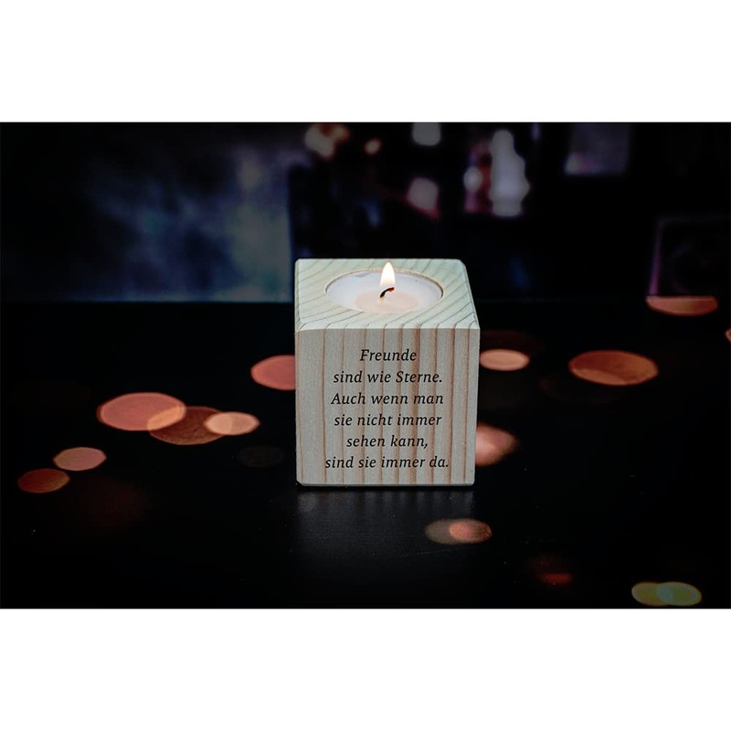 Wooden Tea Light Holder with Friends Are Like Stars Print