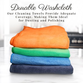 EcoSol Designs - Microfiber Towels Cleaning and Drying Must-Have, Ultra Soft, Thick Quick Dry Towel for Personal/Home/Office Use, 4 12-x-12-inch Microfiber Towels in Orange, Blue, Green and Grey