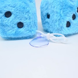 Fuzzy Plush Dice for Car Mirror, Pair of Retro 3” Light Blue Dice with Black Dots for Car Interior Hanging Ornament Decoration