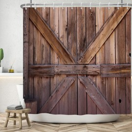 SDOTPMT 140x183cm Wooden Floor Shower Curtain Rustic Brown Old Hardwood Vintage Board Plank Bath Curtain Rural Farmhouse Barn Door Bathtub Curtain for Bathroom Decor Fabric Polyester with Hooks