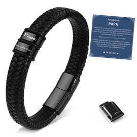 YOGRASS Father's Day Gift for Dad – Gifts for Dad – Men's Leather Bracelet Engraved "I Love You Papa" – Leather Bracelet Christmas Gifts Birthday Gift for Dad Dad, Stainless Steel
