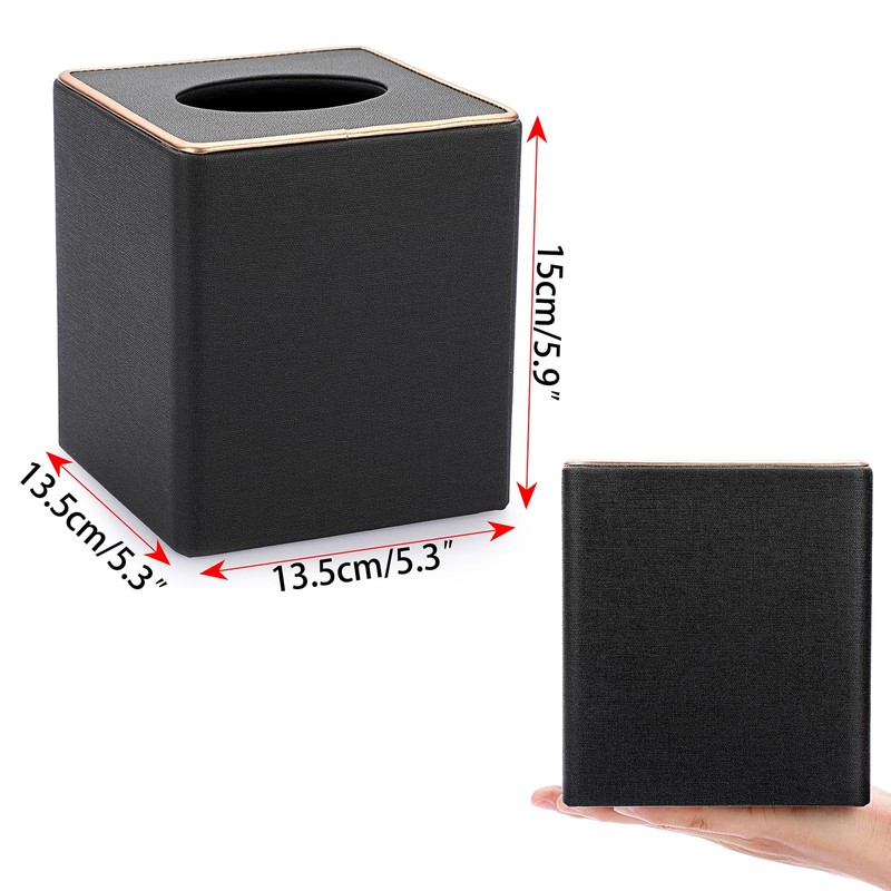 BTSKY Household Square Linen Tissue Box with Decorative Gold Line